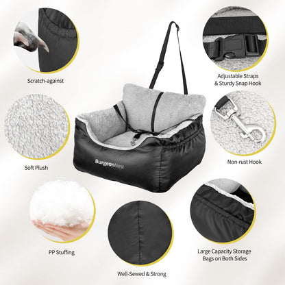 BurgeonNest Dog Car Seat for Small Dogs, Soft Pet Car Travel Home Bed