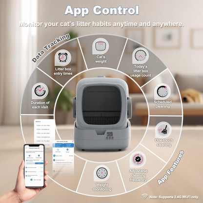 UPFAS Automatic Cat Litter Box Self Cleaning APP Control Weight Box