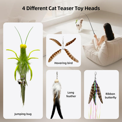 uahpet Natural Feather Cat Toy, Interactive Wand Toy for Indoor Wand