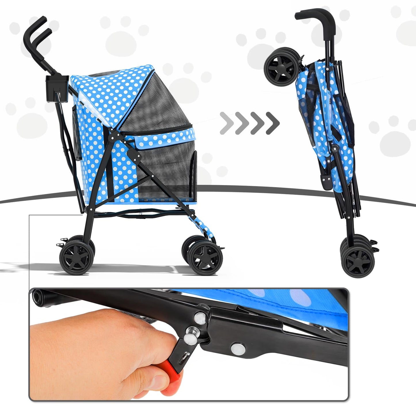 MoNiBloom 4 Wheels Pet Stroller, Easy-Fold Umbrella Shaped Bag