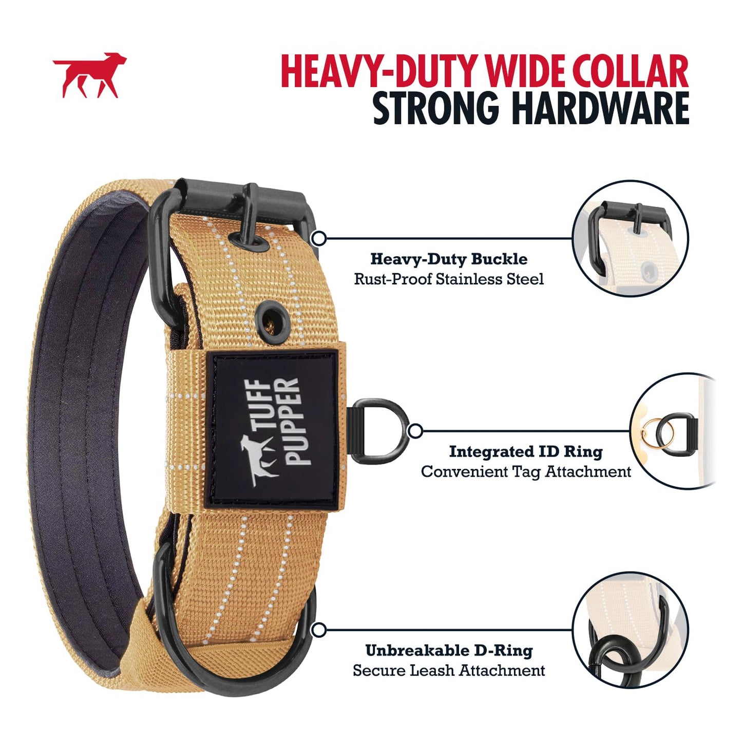 Tuff Pupper Heavy Duty Tactical Dog Collar, 1.5" Wide Ballistic Collar