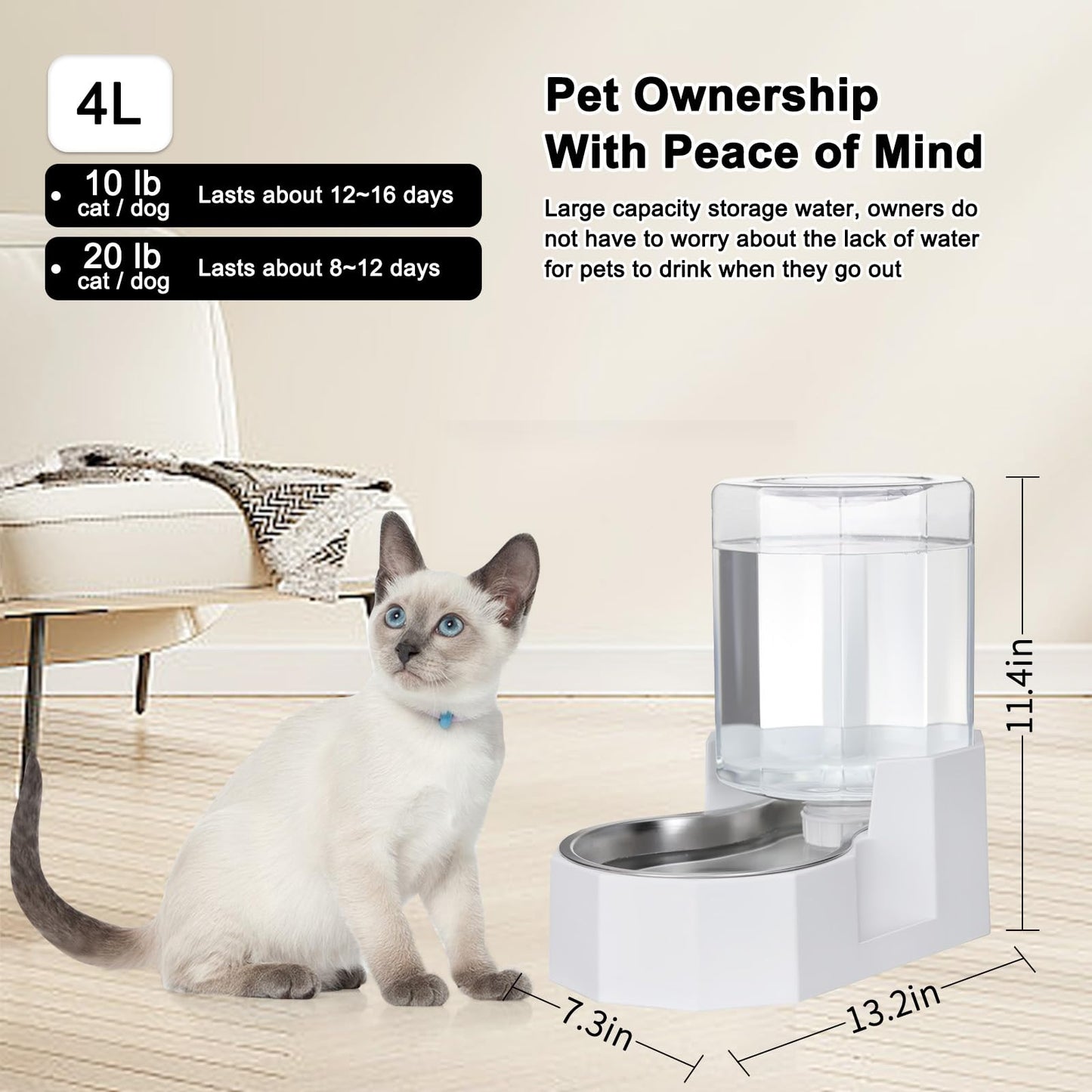 Sfozstra Large Dog Water Dispenser: Stainless Steel Gravity Cat Water