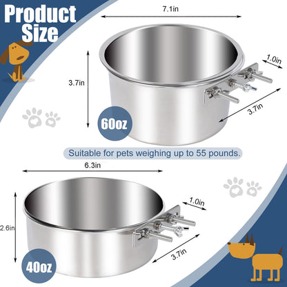 Dog Crate Water Bowl No Spill, 2 Pack Stainless Steel Large Dog Bowl
