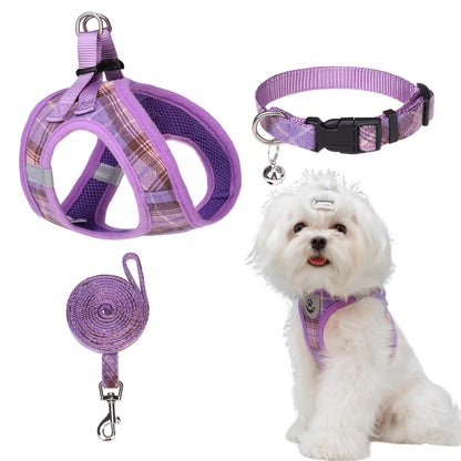 EXPAWLORER Classic Plaid Step-in Dog Harness with Adjustable Collar