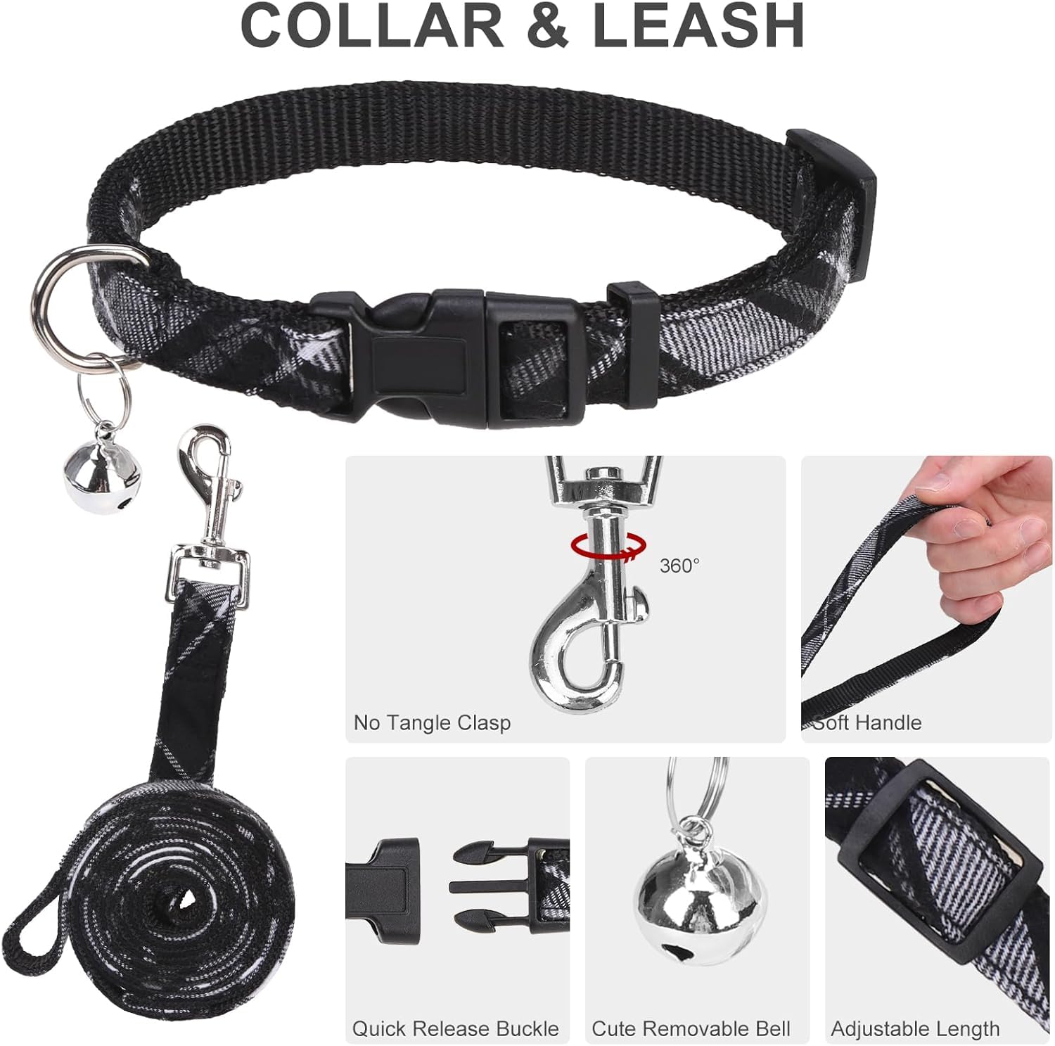EXPAWLORER Classic Plaid Puppy Harness Dog Collar and Leash Collar