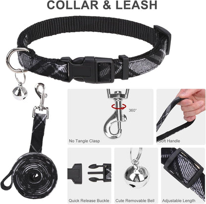 EXPAWLORER Classic Plaid Puppy Harness Dog Collar and Leash Collar