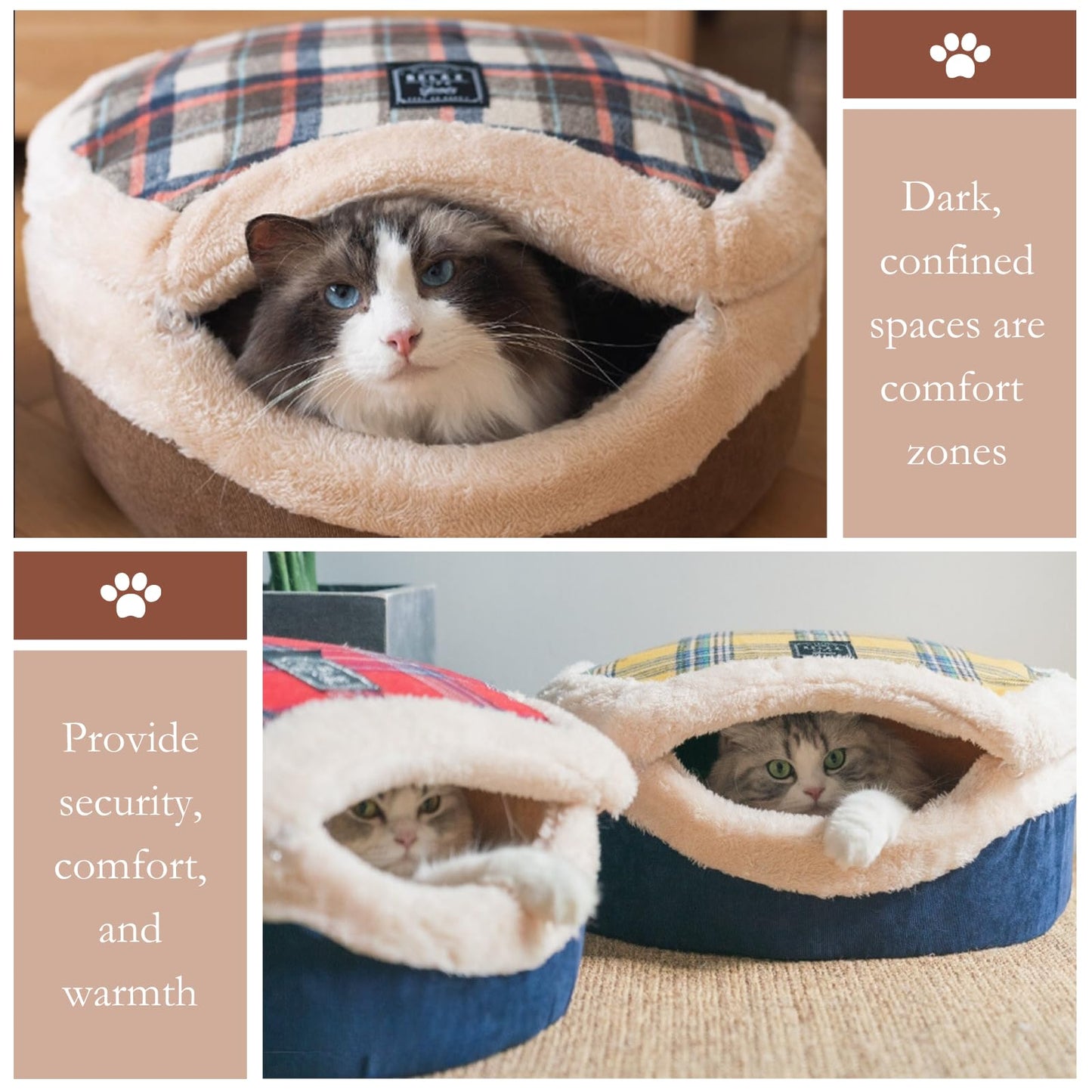 Cat Bed Cave- Enclosed Self Warming Hideaway with Detachable Lid Mat