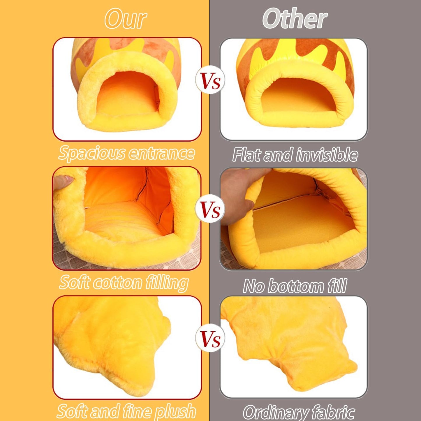 Honey Pot Cat Cave Bed, Soft and Thick Rebound Sponge Pet Nest Bed