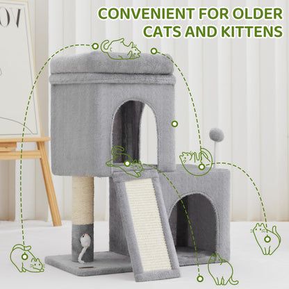 Woochpet Tall Cat Tree with 2 Cat Condo and Mouse Toy Cozy Mouse