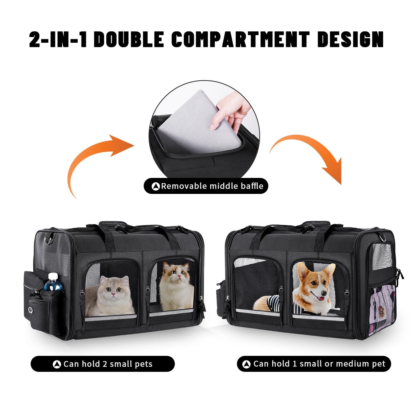 Groxkox Cat Carrier for 2 Cats, Foldable Double Cat and Dog Carrier
