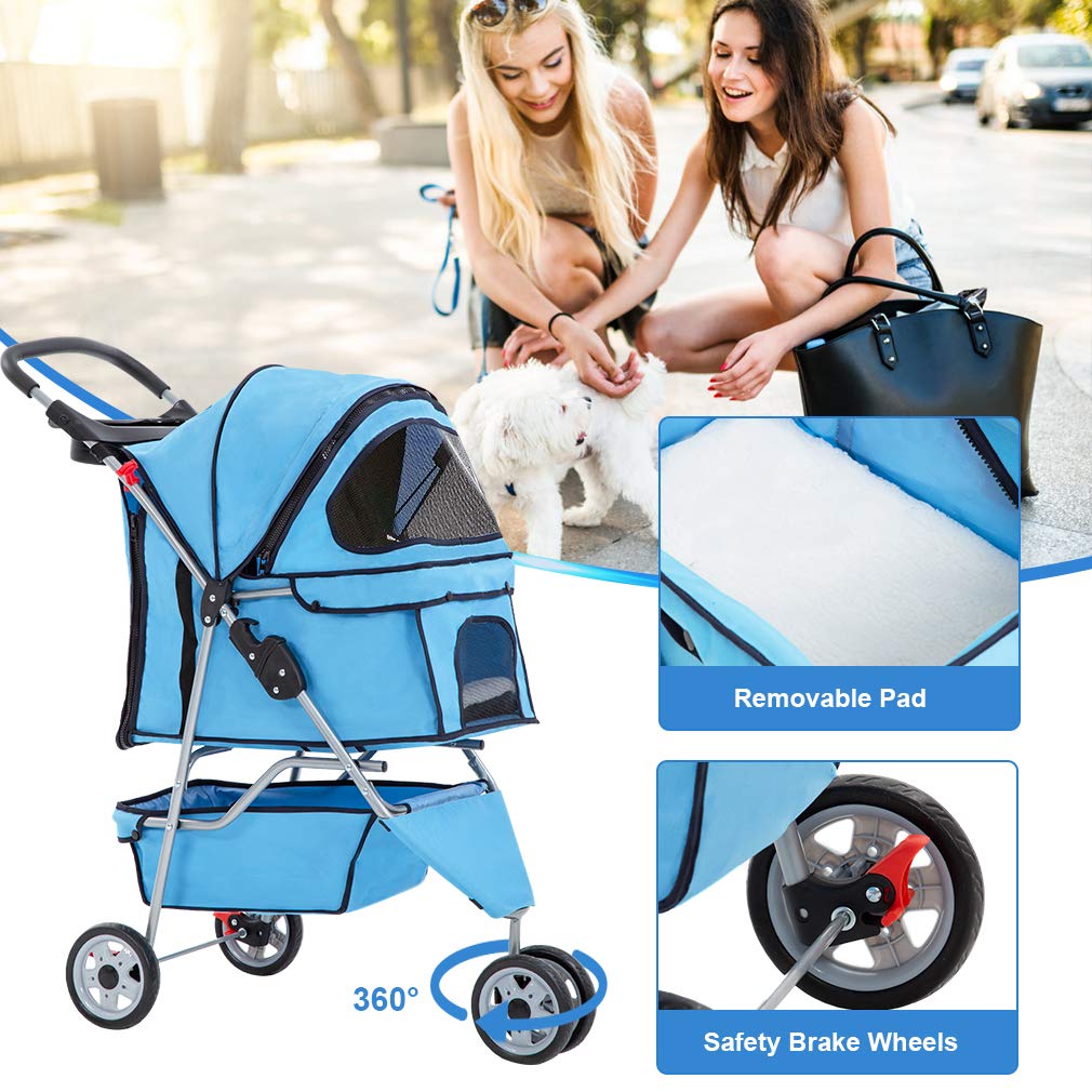 BestPet, 3-Wheel Pet Stroller, Dog and Cat Stroller, Carrier