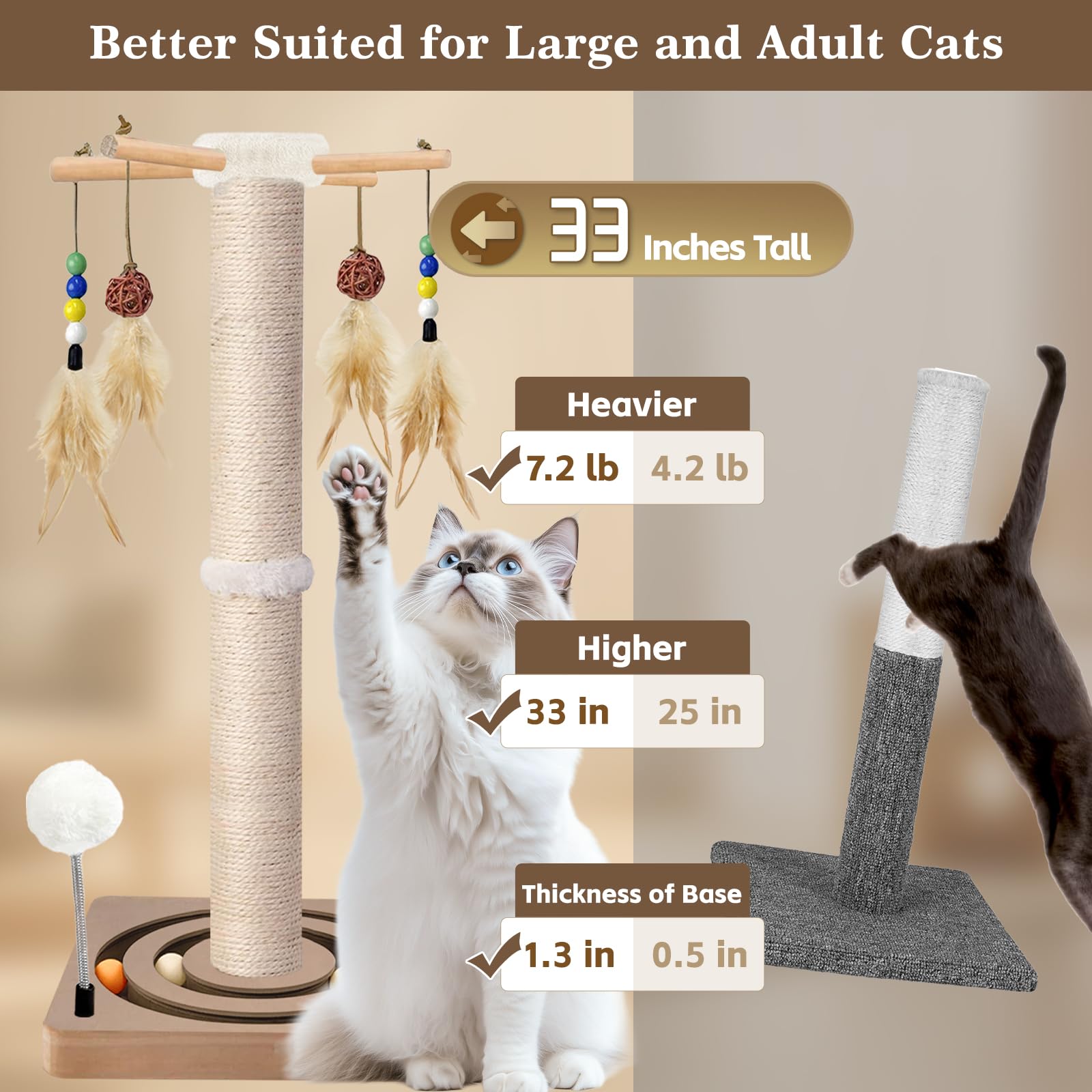 PAROTO Tall Cat Scratching Post, Sisal Cat Tree Tower Scratcher