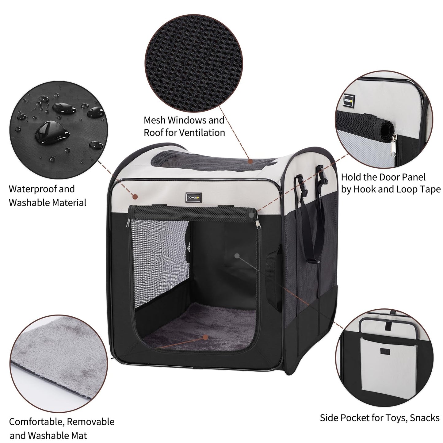 DONORO Dog Kennels and Crates for Medium Dogs, Portable Pop Up Bag