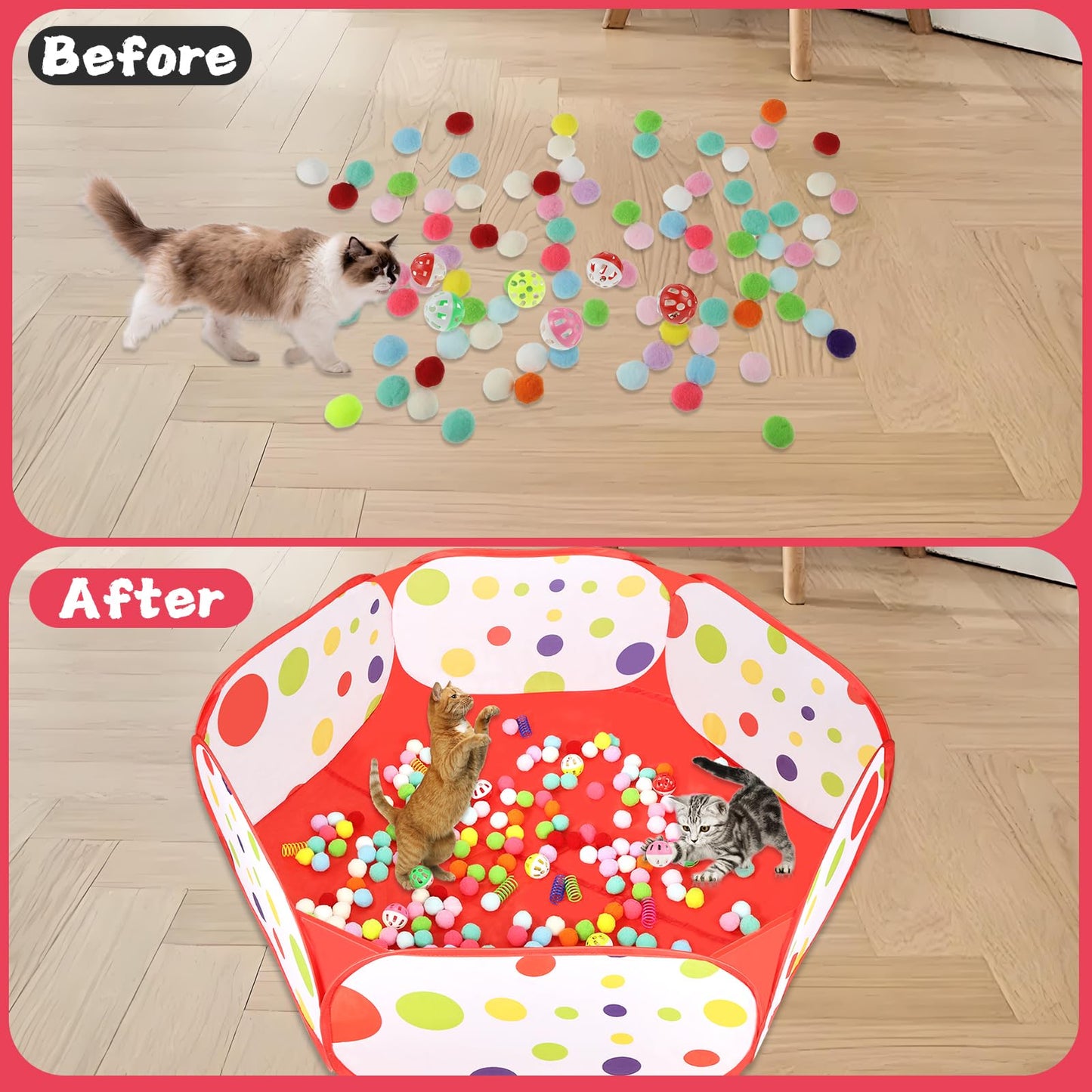 Cat Ball Pit Include 200 Pom Pom Balls 10 Jingle Balls and 12 Balls