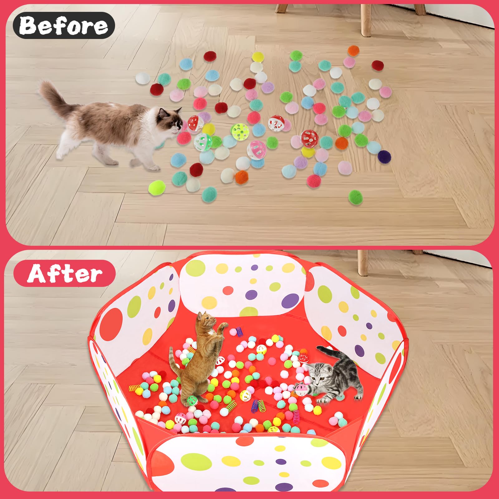 Cat Ball Pit Include 200 Pom Pom Balls 10 Jingle Balls and 12 Balls