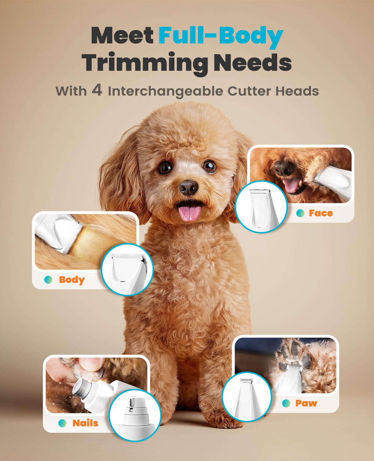 oneisall Quiet Dog Grooming Kit 1, LED Dog Nail Grinder, Trimmer