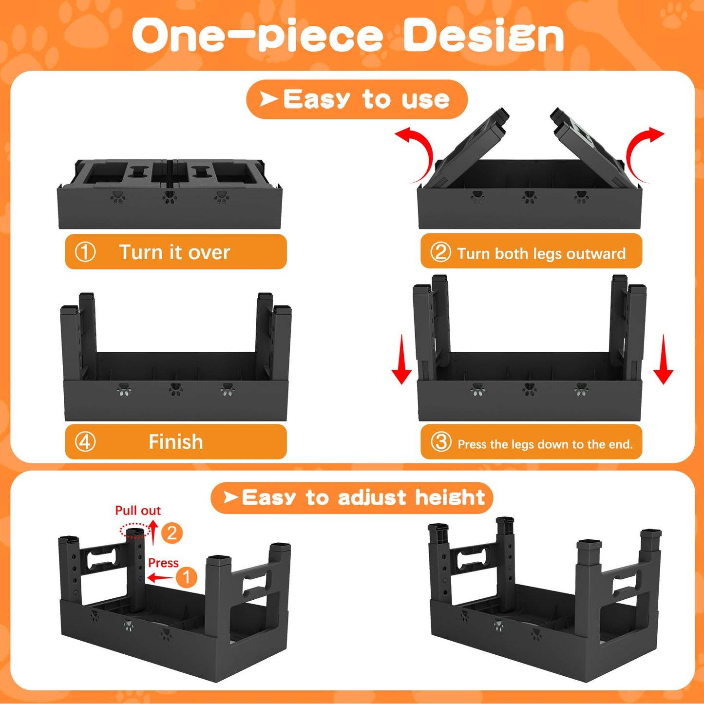 Elevated Dog Bowls with 2 Stainless Steel Bowls, 5-Height Feeder