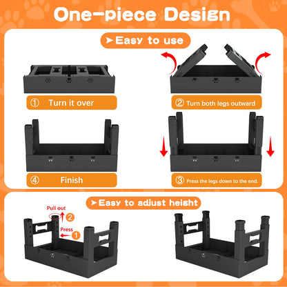 Elevated Dog Bowls with 2 Stainless Steel Bowls, 5-Height Feeder