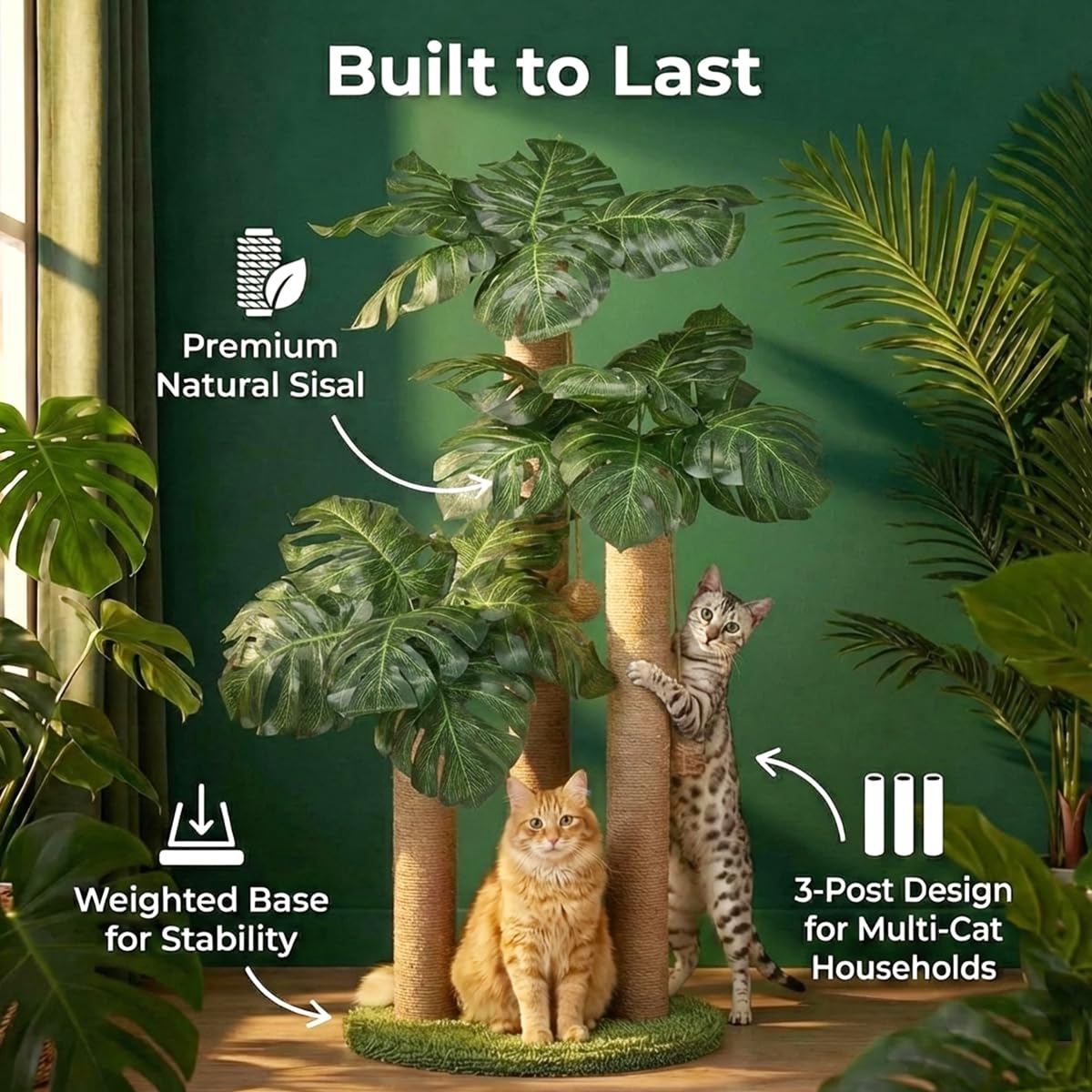 LEMONDA Cat Scratching Post,Cat Scratcher Tree with 3 Scratching Posts