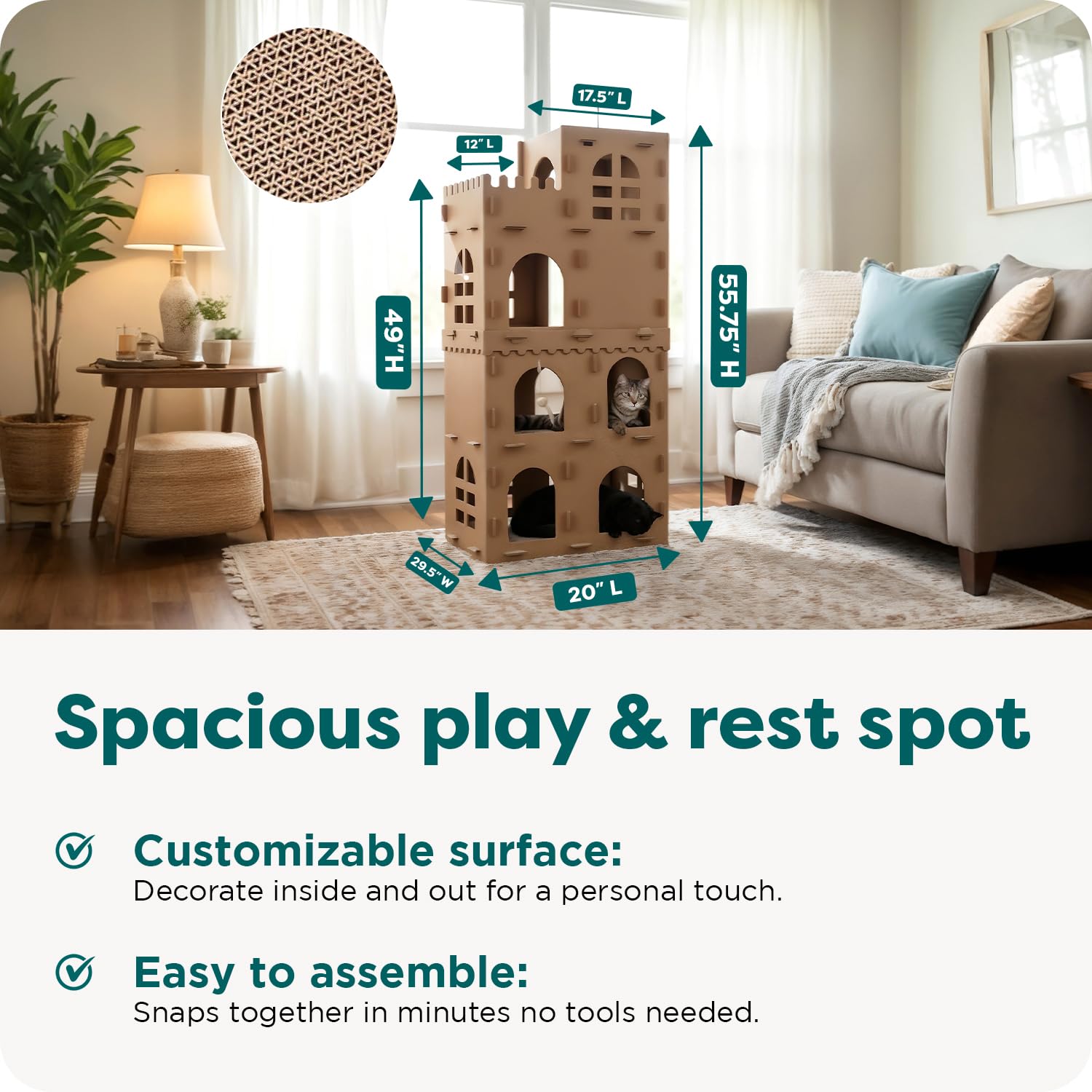 FurHaven Castle Tower Multi-Level Cardboard Cat House for Indoor House