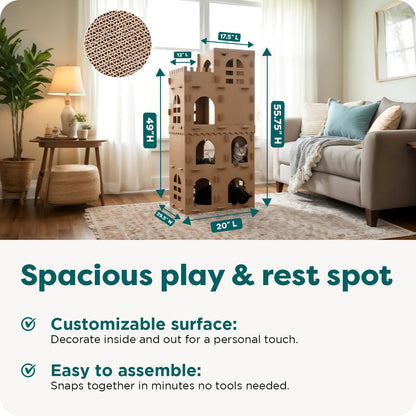 FurHaven Castle Tower Multi-Level Cardboard Cat House for Indoor House