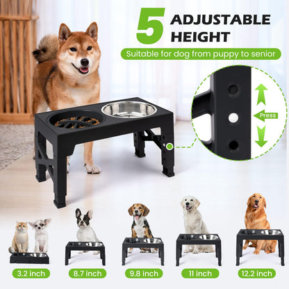 Heeyoo Elevated Dog Bowls 5 Adjustable Heights Stand, 2 Feeder