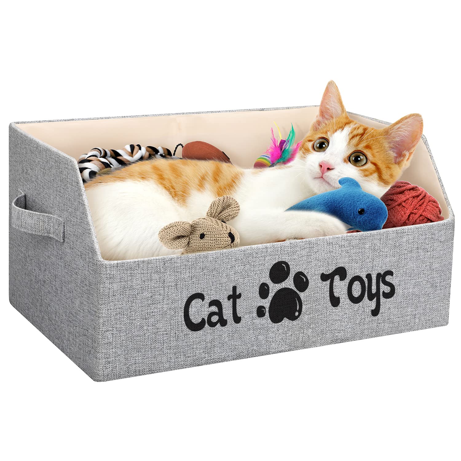 LOVSTORAGE 2X Thicker Large Cat Toy Bin Collapsible Cat Toy Box Bed