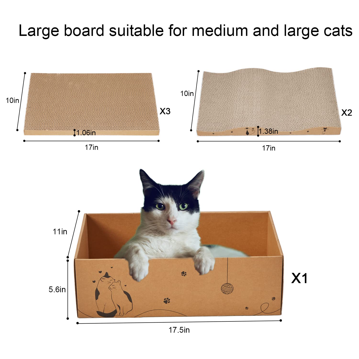 RUBMEOW Cat Scratcher Cardboard Scratch Pad Box for Indoor Pad