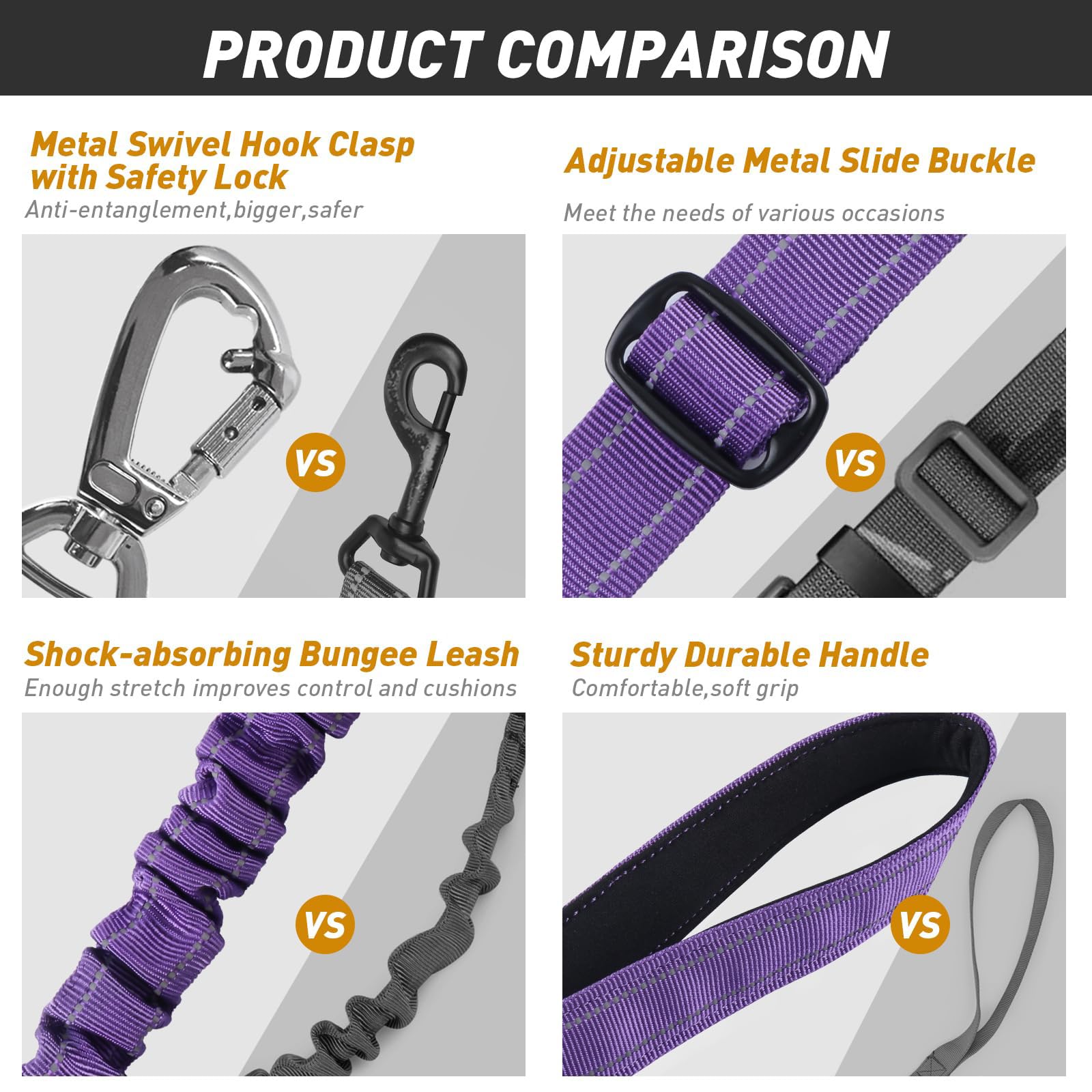 AUBELL Tactical Dog Leash Heavy Duty,4- Reflective Strong No Pull Seat