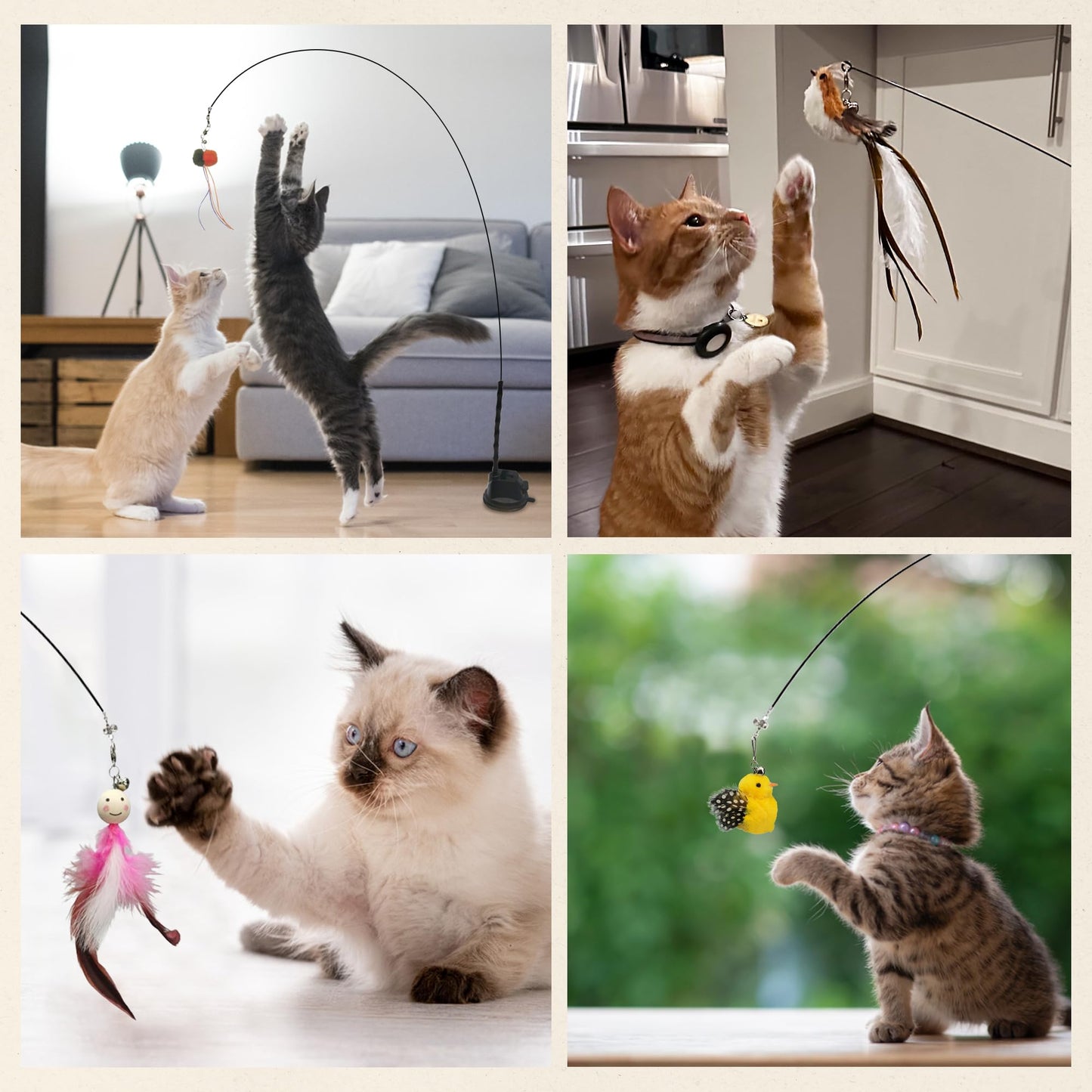 CUTIE PAW PAL Interactive Suction Cup Cat Toy for Indoor Cat, Wand