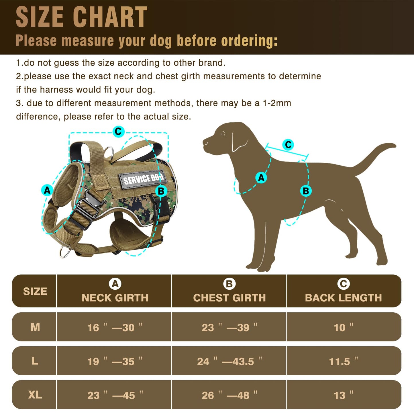 WINSEE Tactical Dog Harness for Medium Dog, Heavy Duty Service Harness