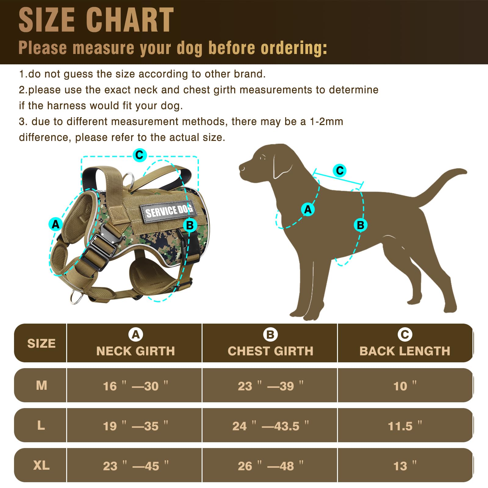 WINSEE Tactical Dog Harness for Medium Dog, Heavy Duty Service Harness