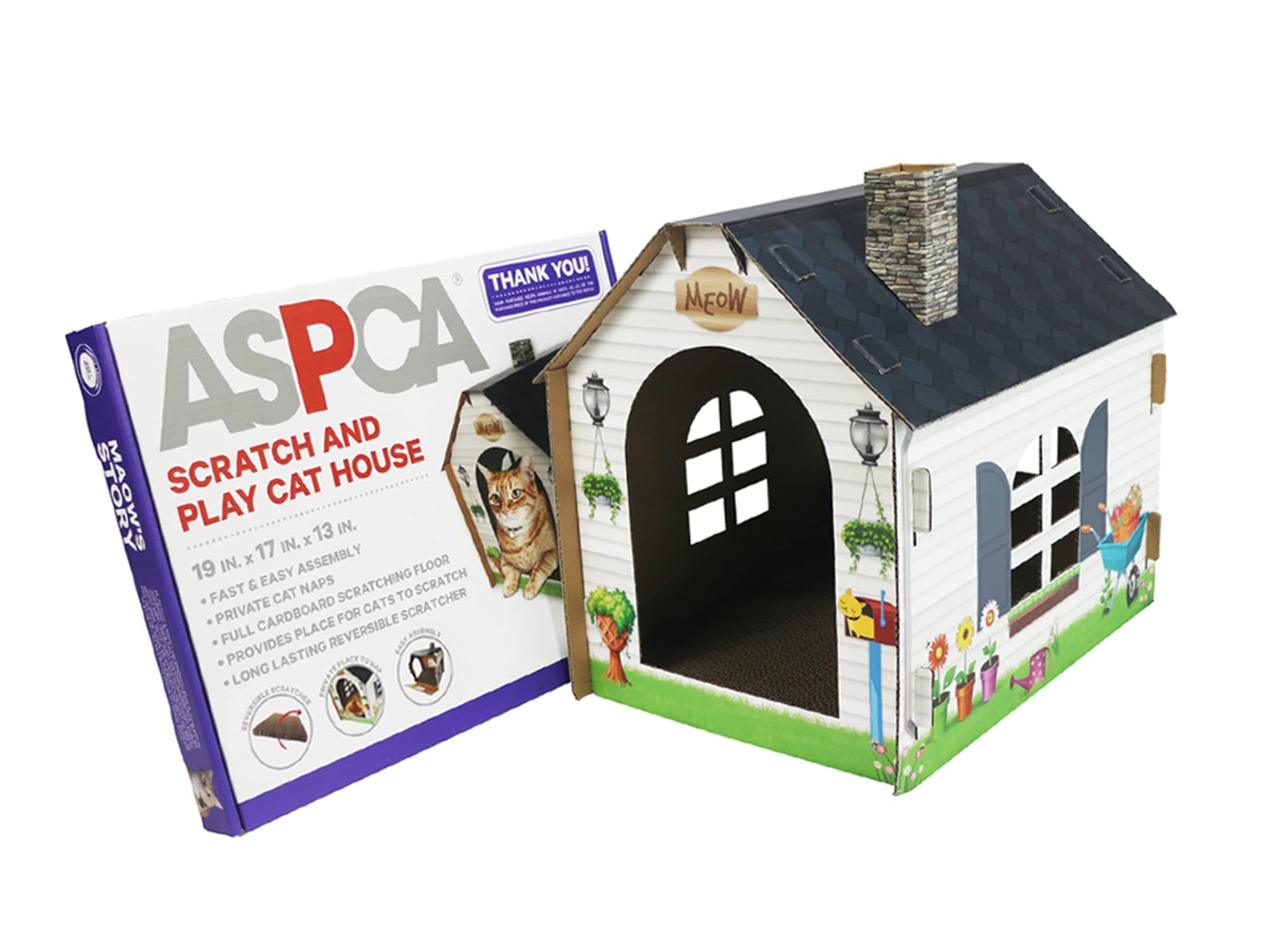 ASPCA Cardboard Cat House Hideaway Playhouse with Cat Scratcher