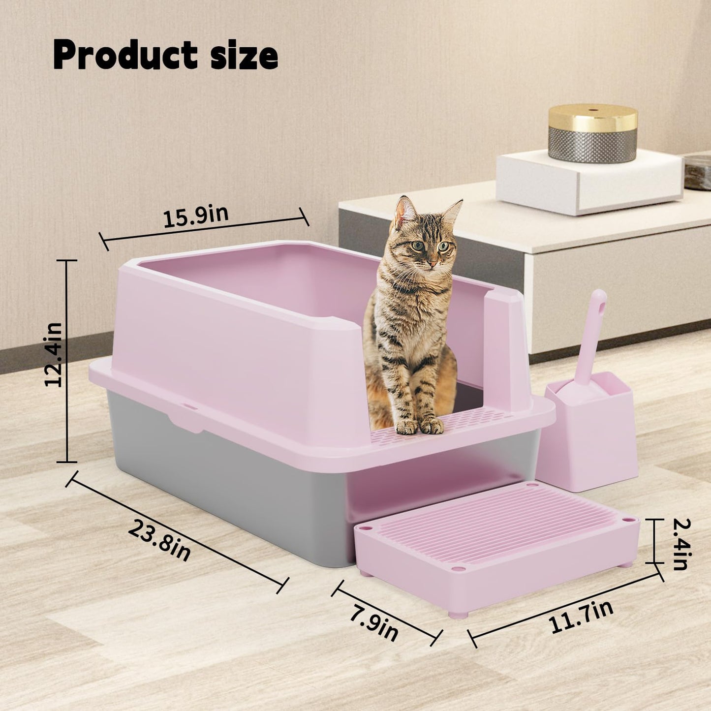 RIZZARI Large Cat Litter Box: Heavy-Duty 304 Stainless Steel Litter