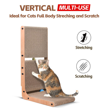 AUSCAT L-Shape Cardboard Cat Scratcher, Vertical Cardboard Balls