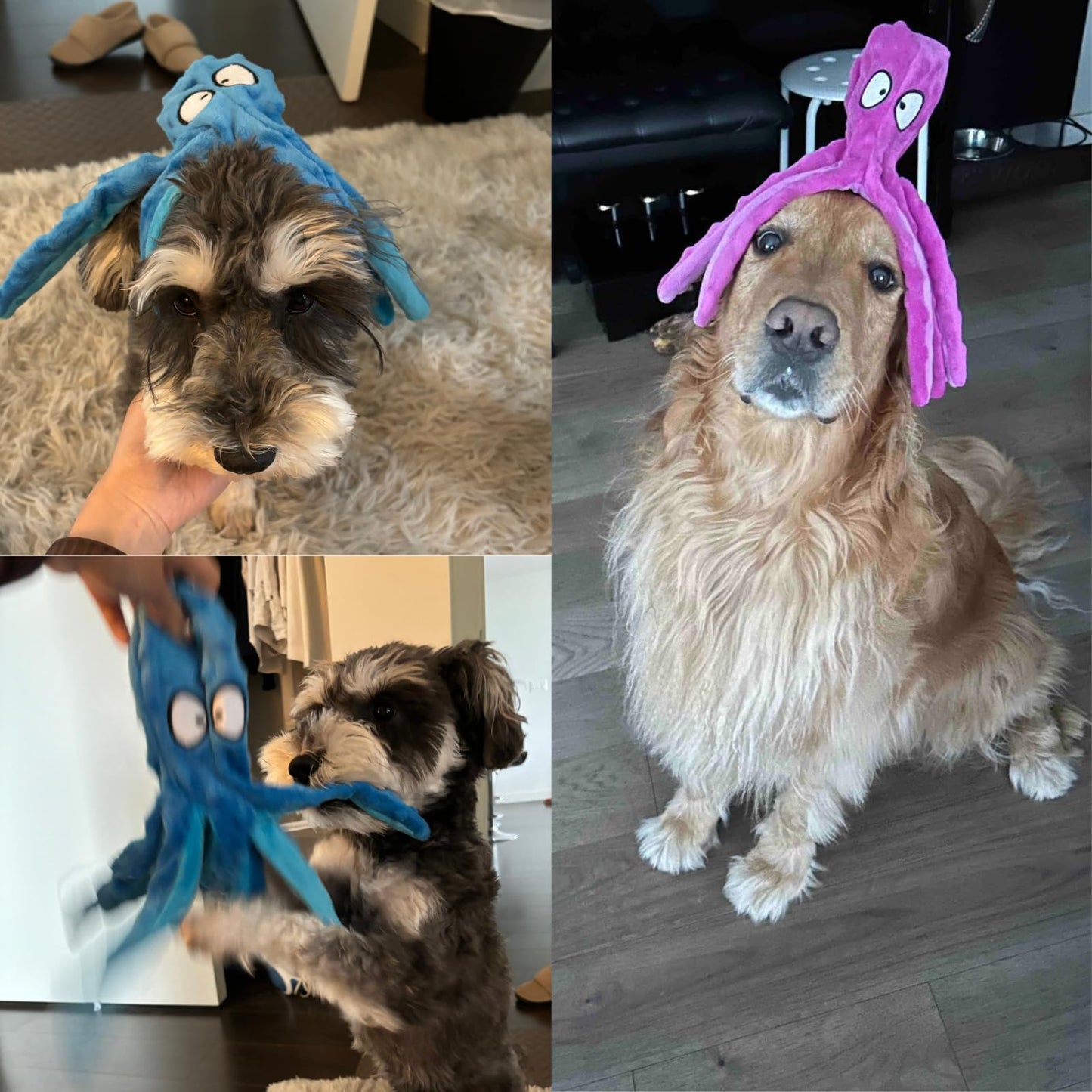 HGB Squeaky Dog Toys Octopus No Stuffing Crinkle Plush Large Dog Toys