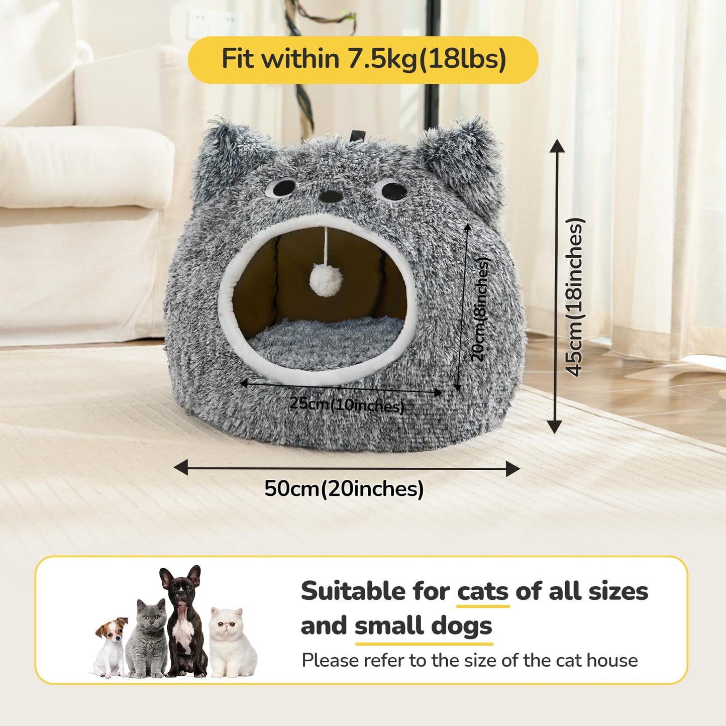 CATISM Cat Bed, Cat Beds for Indoor Cats Kitten Bed Cave Washable Bed