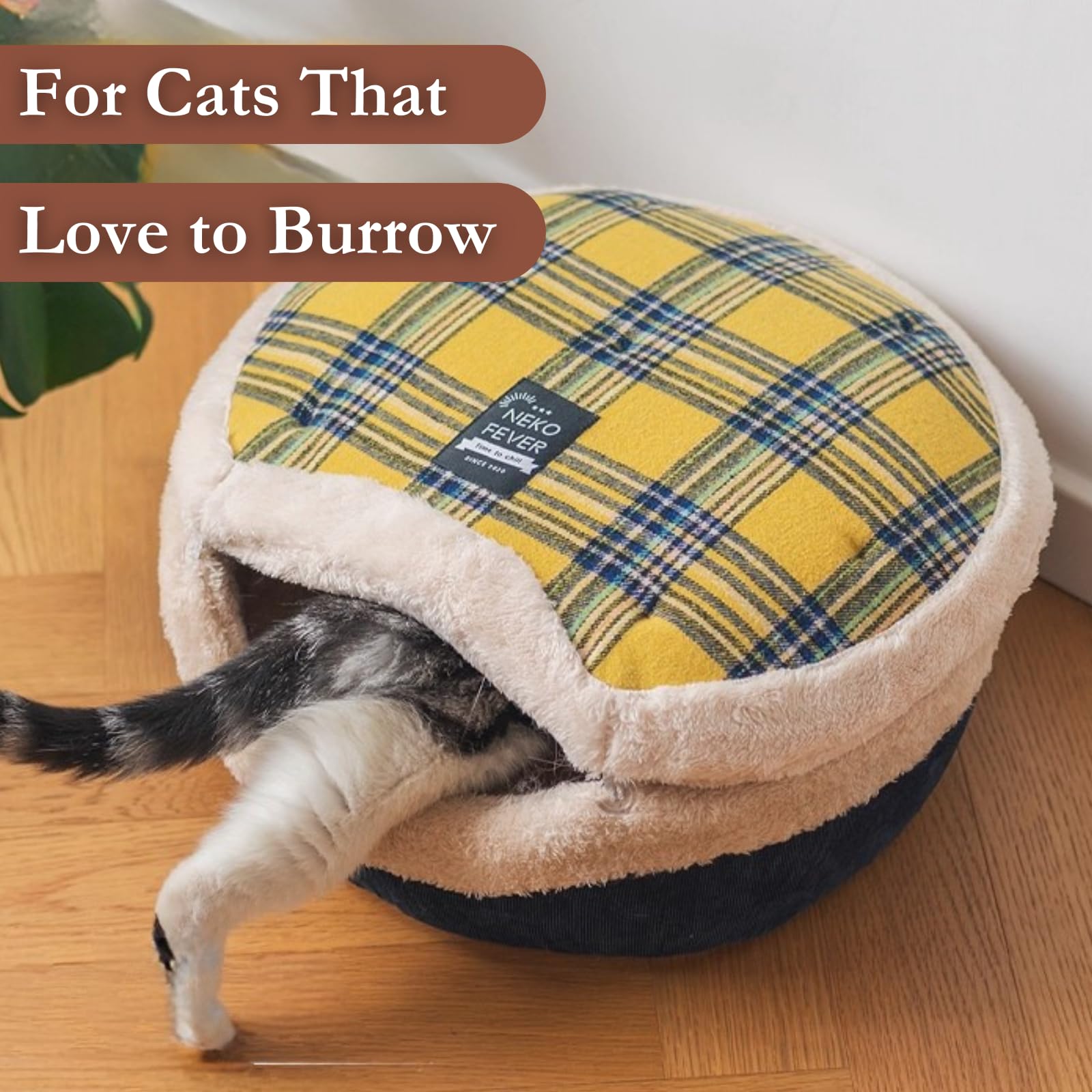 Cat Cave Bed Enclosed Self Warming Hideaway with Detachable Lid Mat