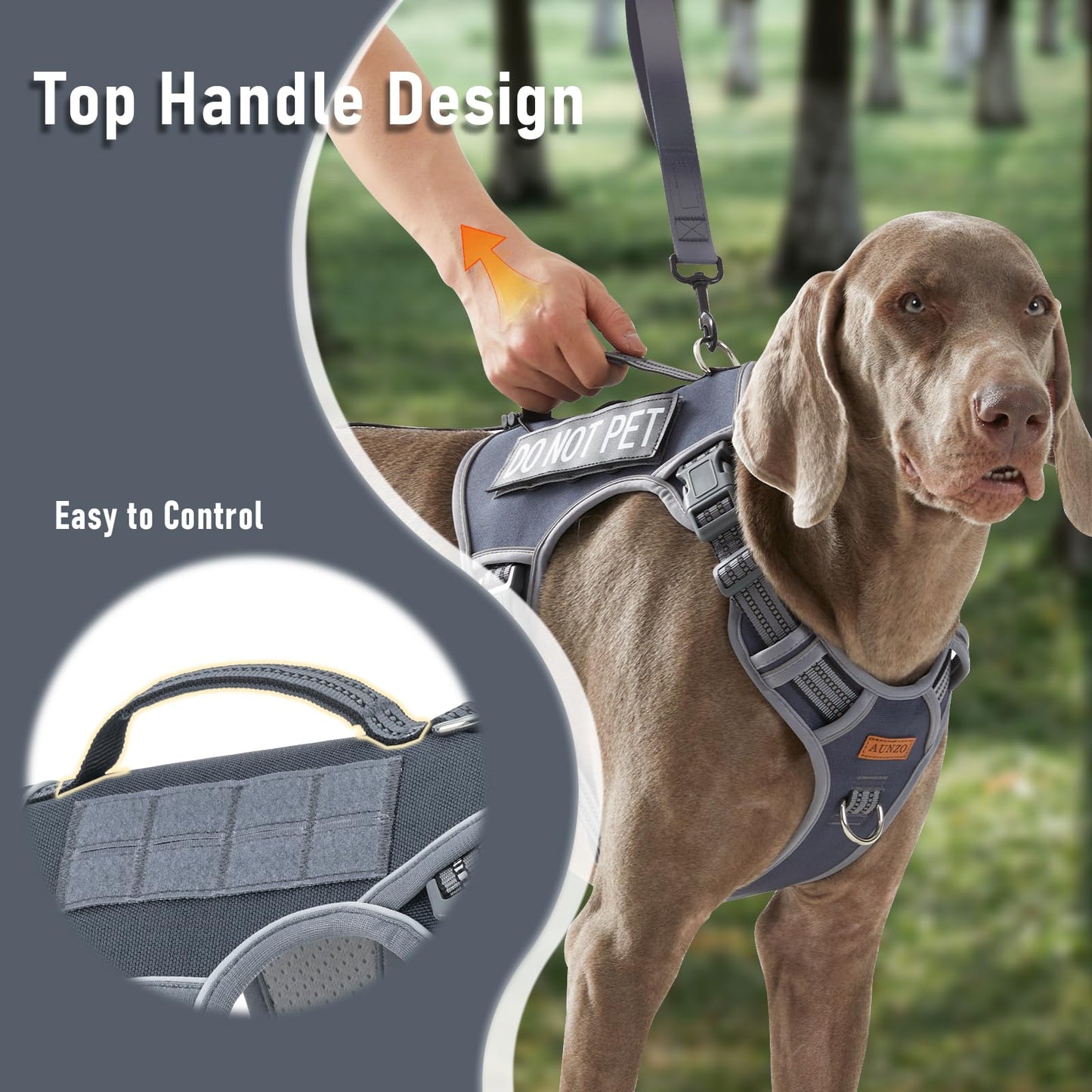 AUNZO Tactical Dog Harness for Large Dog Breeds, No Pull Harness