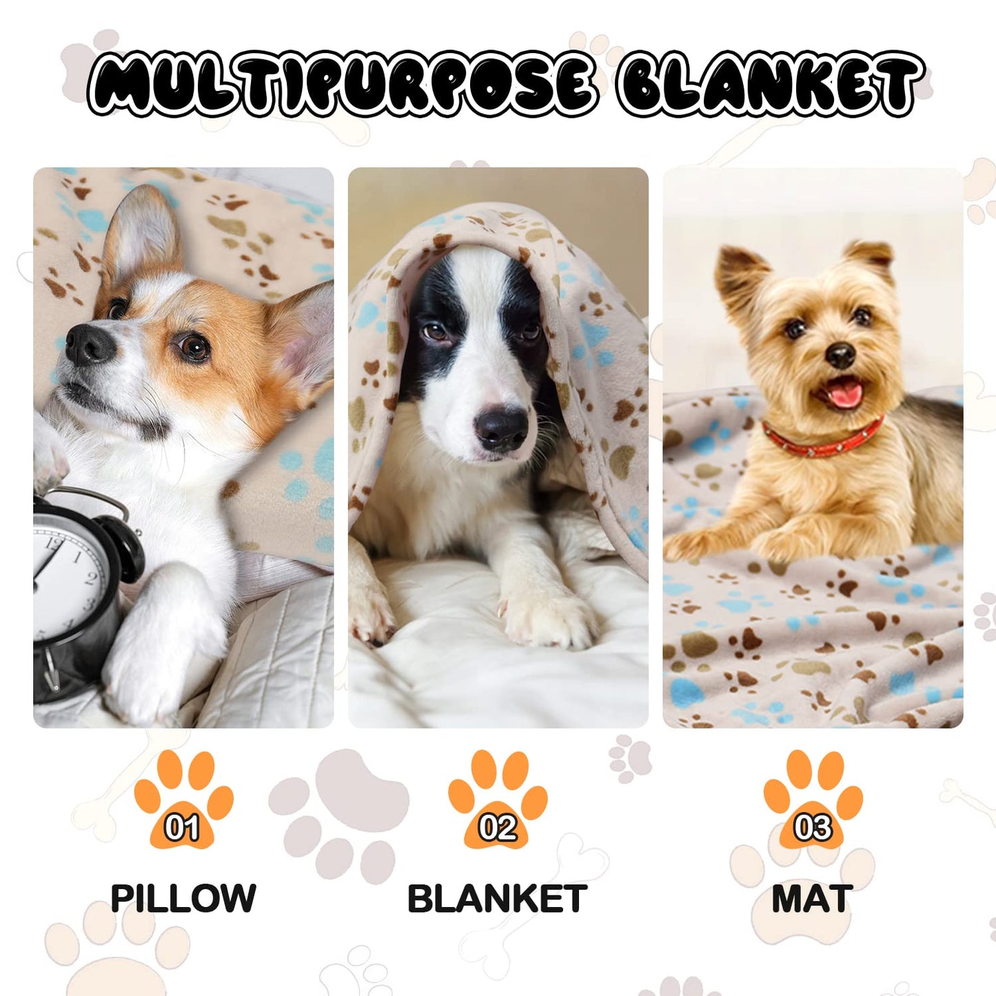 Rezutan Dog Blanket for Large Dogs, Upgraded 3 Pack Dog Cat Crate