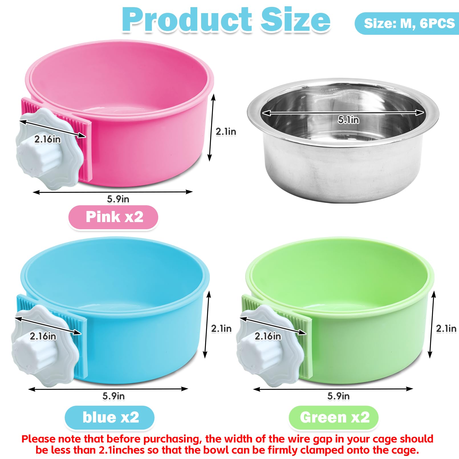 kathson Crate Dog Bowl, Removable Stainless Steel Hanging Pet Cage