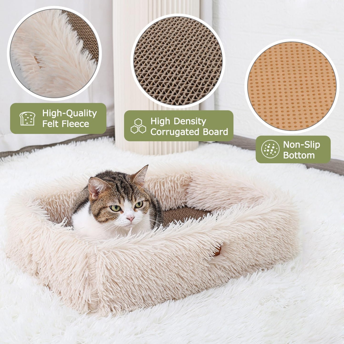 TIGOADT Fluffy Cat Scratcher Lounge Box with Removable Toy