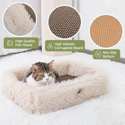 TIGOADT Fluffy Cat Scratcher Lounge Box with Removable Toy