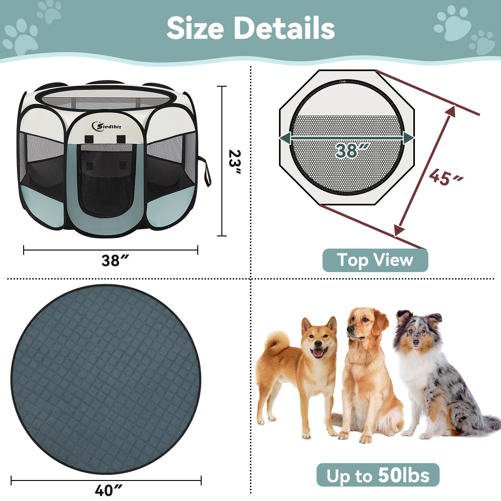 Siedihit Puppy Playpen for Large Dog Cat, Dogs Tent Crate Cage