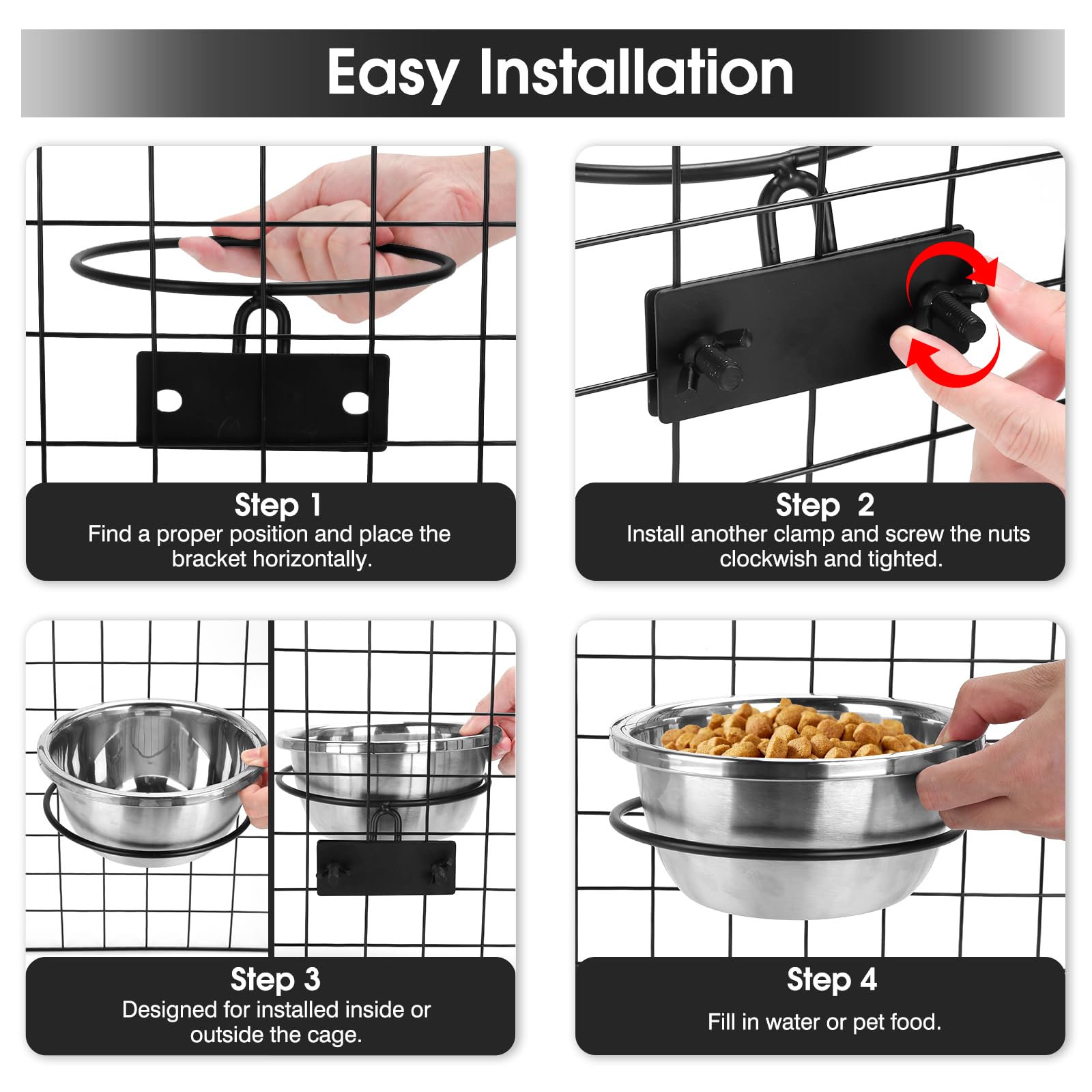 Dog Crate Bowls Hanging No Spill, 2 Pack Crate Water Bowl Bowl