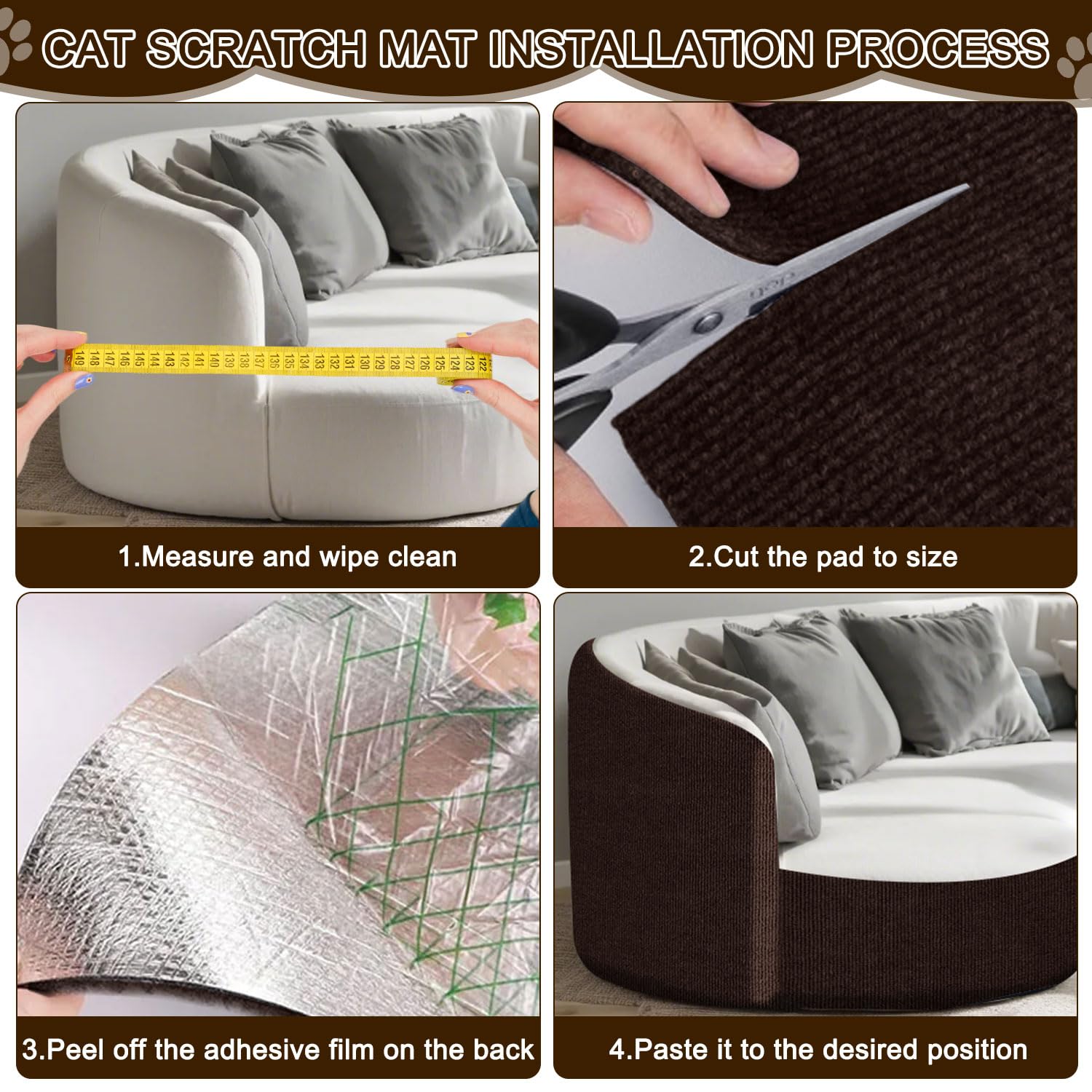 Cat Scratch Mat, x15.9" Trimmable Self-Adhesive Cats Scratch Mat