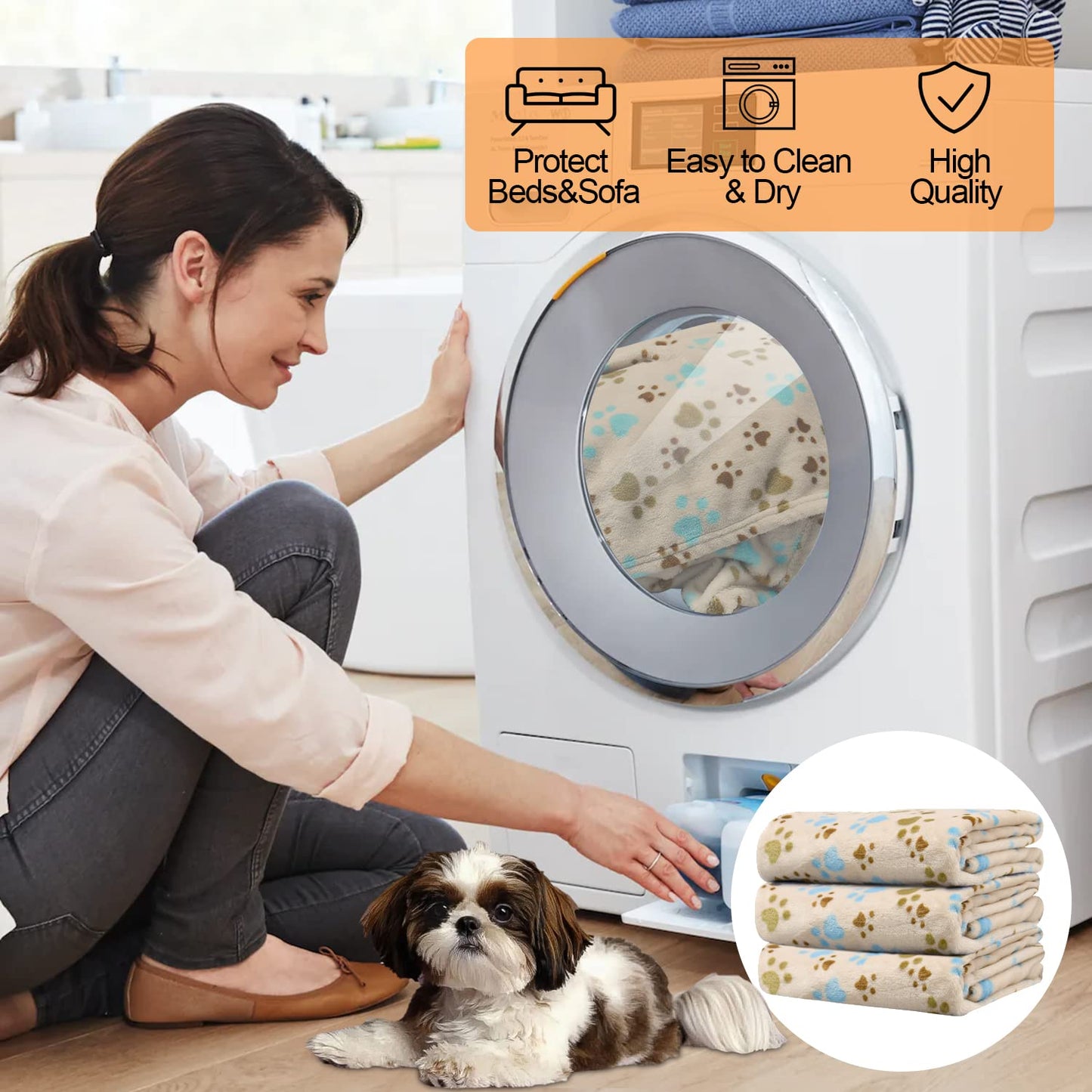 Rezutan Dog Blanket for Large Dogs, Upgraded 3 Pack Dog Cat Crate