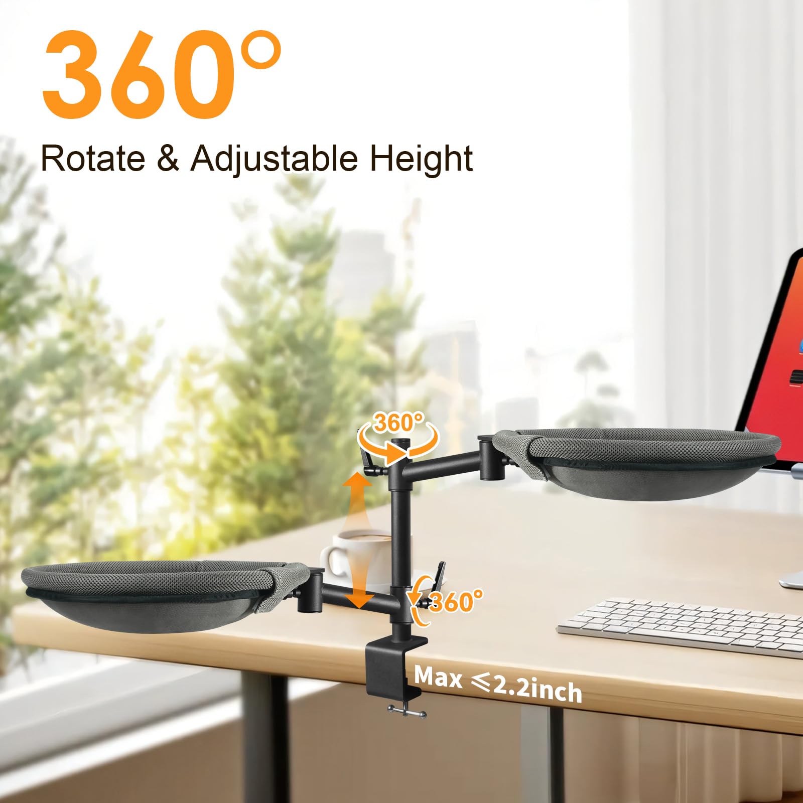 Crazydeer Cat Desk Bed, 360° Rotating Height Adjustable Desk Cat Bed