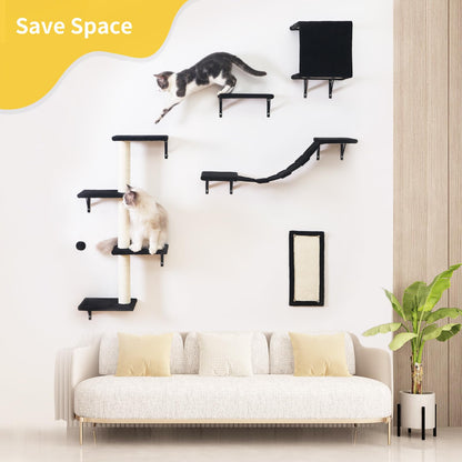 Modern Wall-Mounted Cat Furniture 5pcs Cat Wall Shelves, Wooden House