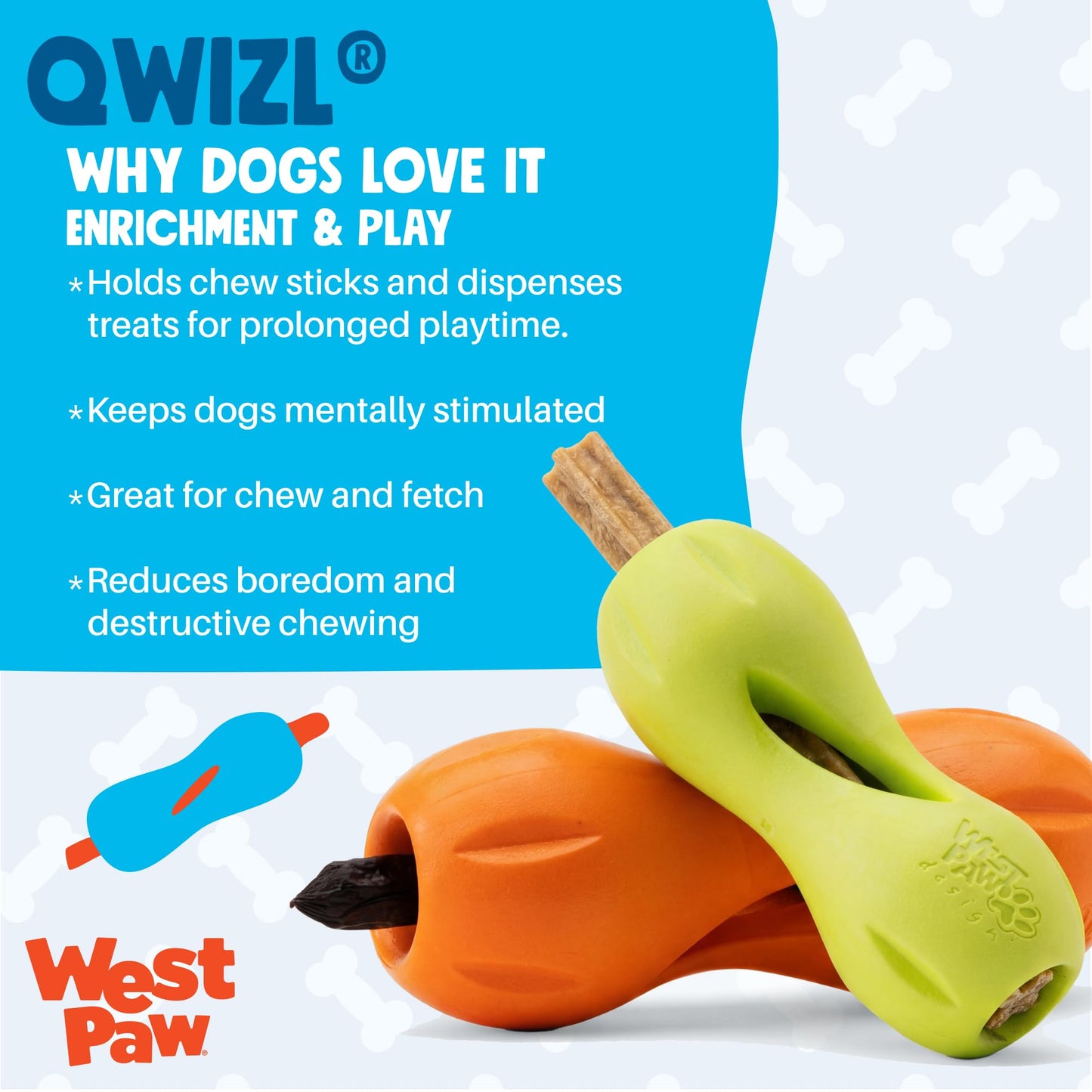 West Paw Qwizl Durable Zogoflex Dog Puzzle Toy for Mental Toy